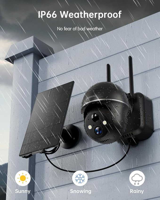 ZUMIMALL Solar Security Cameras Wireless Outdoor, 2K Camera for Home Security with 3MP Color Night Vision, 2.4GHz WiFi, 2-Way Talk, Spotlight & Siren, IP66 Weatherproof, Compatible with Alexa
