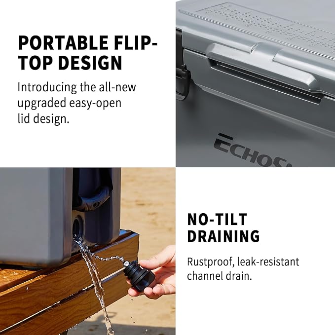 EchoSmile 25/30/35/40/60/75 Quart Rotomolded Cooler, Built to Stand up to The Rigors of The Journey