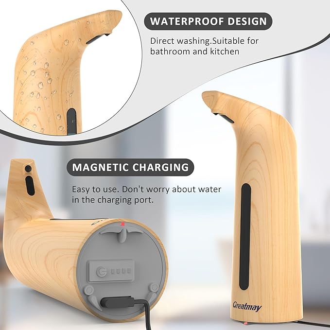 Convenient Automatic Soap Dispenser,4 Adjustable Levels Touchless Hand Sanitizer Pump, 400 ml Countertop Electric Soap Dispenser for Bathroom,Kitchen (Light Grain+Light Grain)
