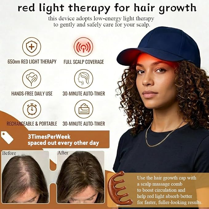 Red Light Therapy for Hair Growth Laser Cap – 650nm LLLT for Hair Loss, Thinning & Alopecia, Full Scalp Coverage, At-Home Treatment for Men & Women - Blue