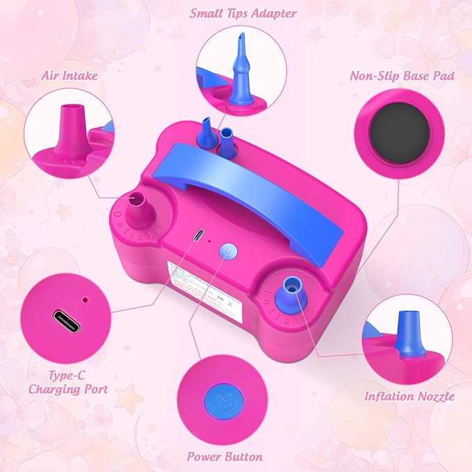 IDAODAN Electric Balloon Pump, Portable Electric Balloon Blower Machine Inflator Air Pump for Party Decorations