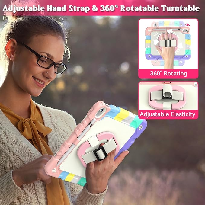 Grifobes for iPad A16 11th/10th Generation Case 2025/2022, for 11 Inch/10.9 Inch iPad Case Cover with Screen Protector, 360°Rotate Stand, Hand & Shoulder Strap, Pencil Holder, Camouflage