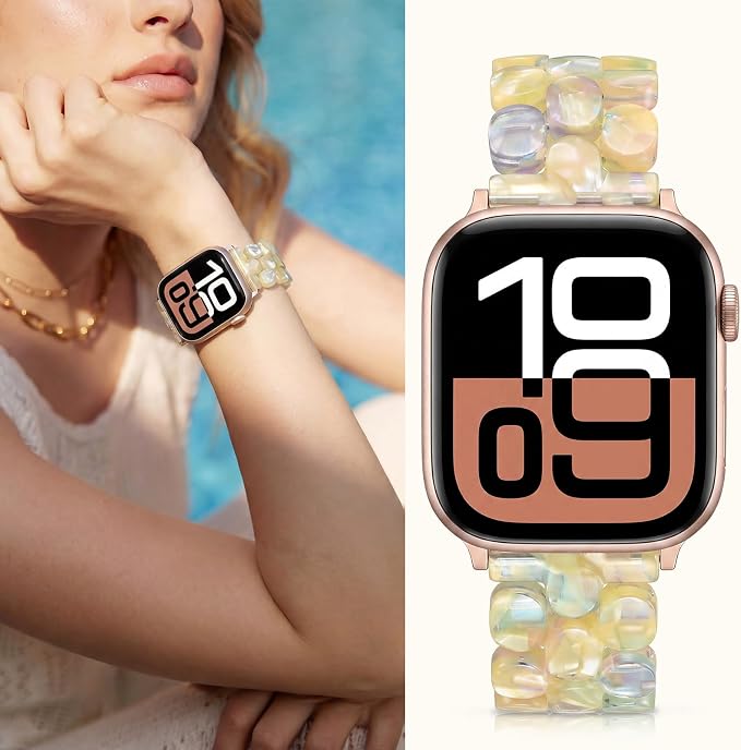 V-MORO Resin Band Compatible with Apple Watch 46mm/45mm/44mm/42mm Women Fashion Dressy Strap Bracelet lightweight Jewelry Wristband for iWatch Bands Series 11 10 9 8 7 6 5 4 3 2 1 SE2/3,Aurora Citrine