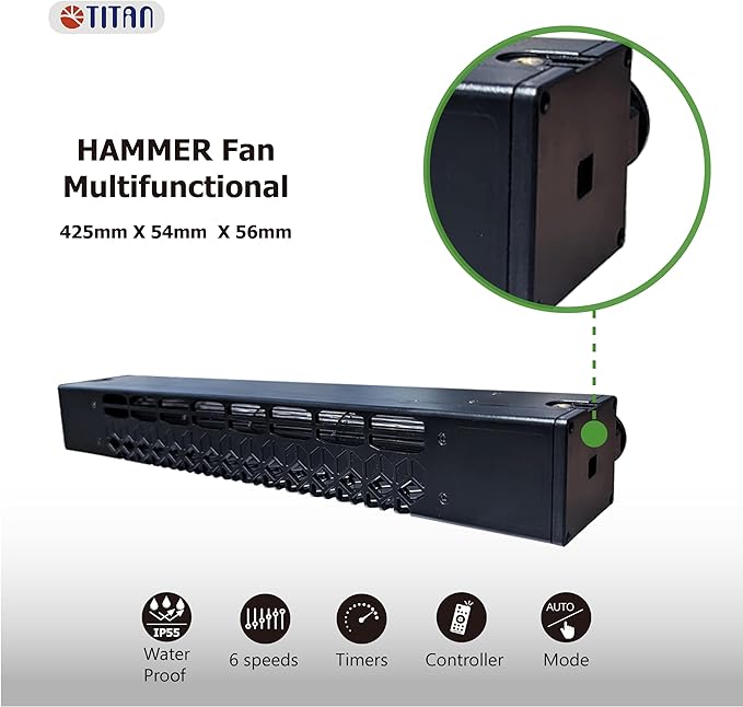 TITAN 12V DC RV Fridge Ventilation Cooling Fan, Perfect Shape For American RV Side Vents, Easy installation, Adjustable Temperature Settings, IP55 Waterproof TTC-SC60(A)