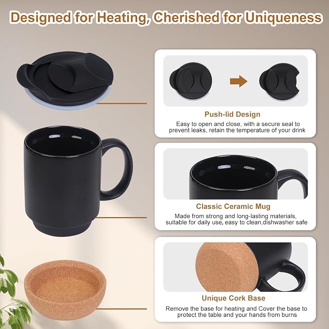 Coffee Mug Warmer & Mug Set for Desk, Electric Coffee Cup Warmer with Ceramic Mug, Smart Heated Coffee Mug with Auto Shut Off for Office/Home, Christmas/Birthday/Coffee Gifts for Men & Women, Black