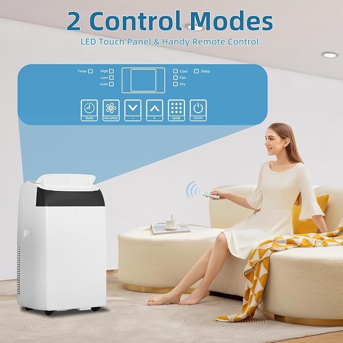 14000 BTU Portable Air Conditioner, Cools Rooms up to 750 Sq.Ft. for Bedroom, 3-in-1 AC Unit Portable with Dehumidifier & Fan Modes, LED Display, Remote Control & Window Kit for Home, Office