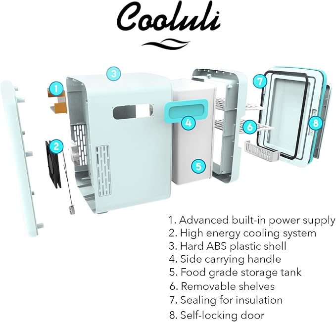 Cooluli 10L Mini Fridge for Bedroom - Car, Office Desk & College Dorm Room - 12V Portable Cooler & Warmer for Food, Drinks, Skincare, Beauty, Makeup & Cosmetics - AC/DC Small Refrigerator (Pink)