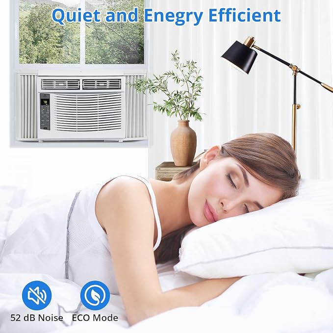 Window Air Conditioner 6000 BTU, Window AC Unit Cools Up to 250 Square Feet, Window AC Unit with Remote Control, 3 Cooling Speeds, Quiet Operation, White
