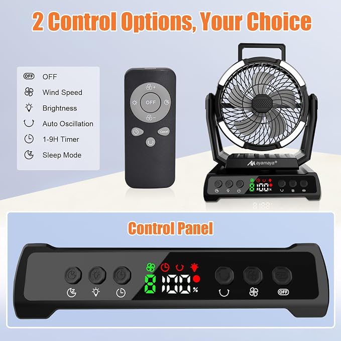 AYAMAYA Magnetic Hook + Camping Fan, Magnet Clip Hanger with Carabiner, 20000mAh Rechargeable Fan with Remote for Outdoors Camping Piccnic