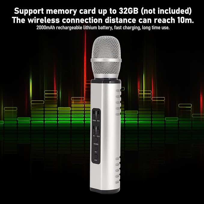 K6 Handheld Microphone, Karaoke Bluetooth Microphone, Portable Noise Cancelling Microphone Speaker Machine for Adults Kids Pc Smartphones (Silver)