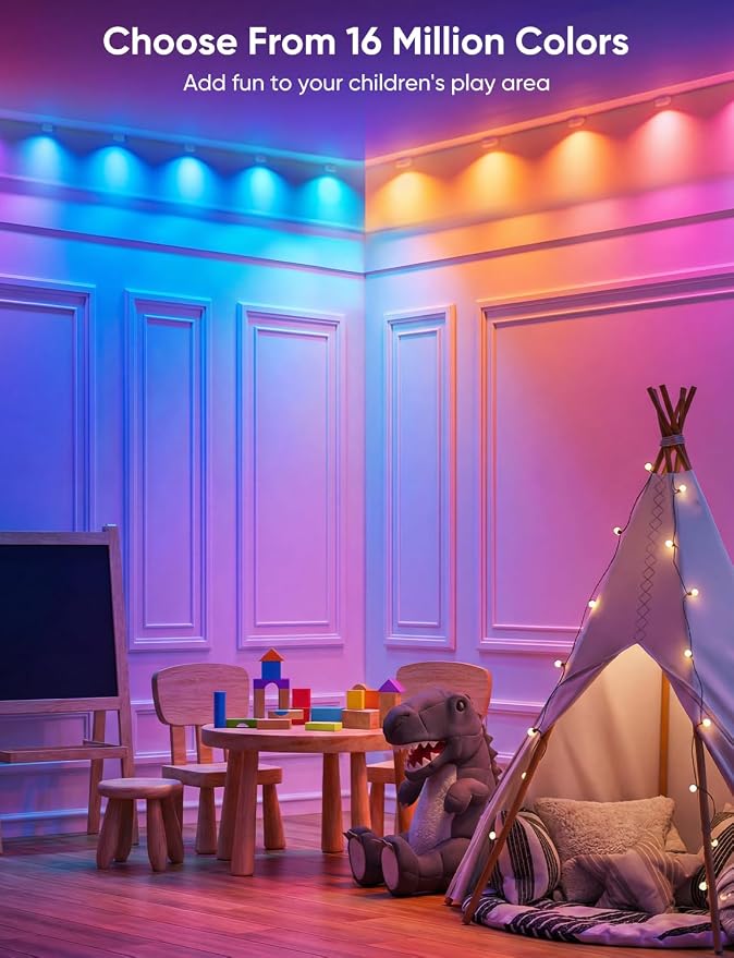 APPECK String Downlights Indoor, 30ft Smart Wall Backlight for Bedroom with 30 Led Lights, 111 Scene Modes, Music Sync Color Changing Deocrative Lighting for Party, Kids Room, Works with Alexa/Google