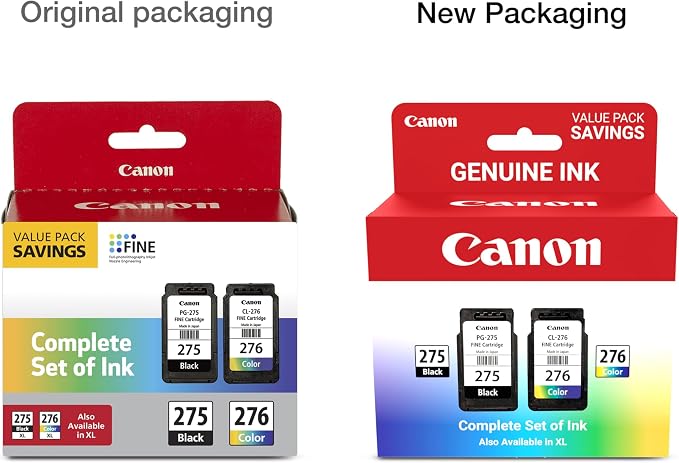 Canon PG-275 XL/CL-276 XL Genuine Ink Value Pack (2 Cartridges),Compatible with TS3520/3522/4722/3720/3722,TR4720,(Pack of 2)