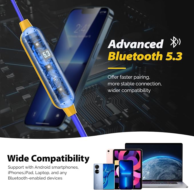 MIPEACE Bluetooth Work Earplugs Headphone,Wireless in-Ear Noise Isolating Earbuds,29dB Noise Reduction Headphone with Control,19+ Hours Battery for Lawn Mowing Safety Industrial Construction(Yellow)