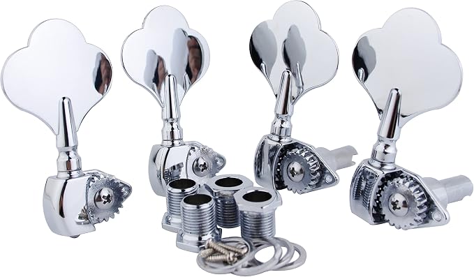 Guyker Open Frame Electric Bass Machine Head (4 Right hand) - Ratio Gear 1:20 Bass Tuners Tuning Key Pegs - chrome