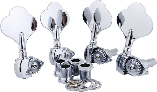 Guyker Open Frame Electric Bass Machine Head (4 Right hand) - Ratio Gear 1:20 Bass Tuners Tuning Key Pegs - chrome