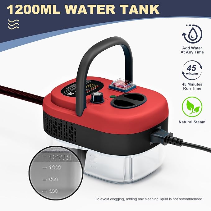 Portable High-Pressure Handheld Steam Cleaner, 14-Piece Accessories, 6 Steam Levels, 15s Heat-Up,chemical-free Cleaning Tile, Grout, Dirt, Grease & Car Detailing (black＆Red)