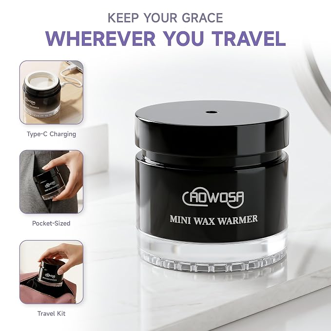 Nose Waxing Warmer Men, Mini Wax Warmer for Nose Eyebrow Ear Hair Removal, Portable Wax Melter USB Fast Heat Smart Constant Temp, for Home Travel Use
