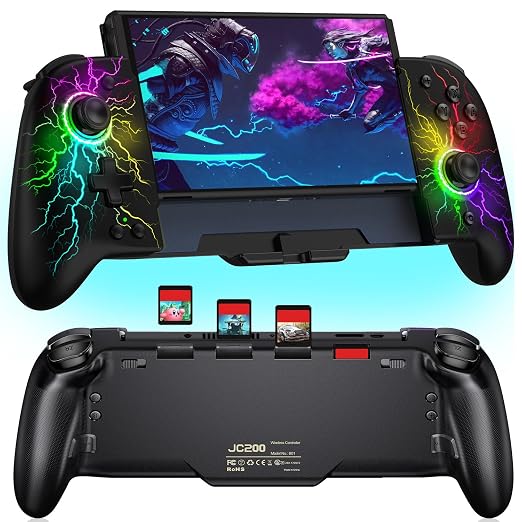 Gammeefy Switch Controller – Hall Effect Joysticks & Enhanced Grip – One Piece Switch Joypad Replacement Switch Pro Controller with 8-Color RGB Lighting, Turbo, Macros - Lightning Pattern, 6.2"/7"