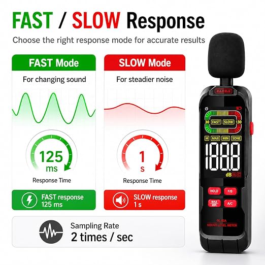 GL82A Digital Sound Level Meter, 30-130dB Decibel Meter with Backlit LCD, High Precision Noise Detector for Home, Office, Factory, Construction & Daily Use | Backlit LCD, High Precision Noise Detector, For Home, Office, Factory, Construction & Daily Use