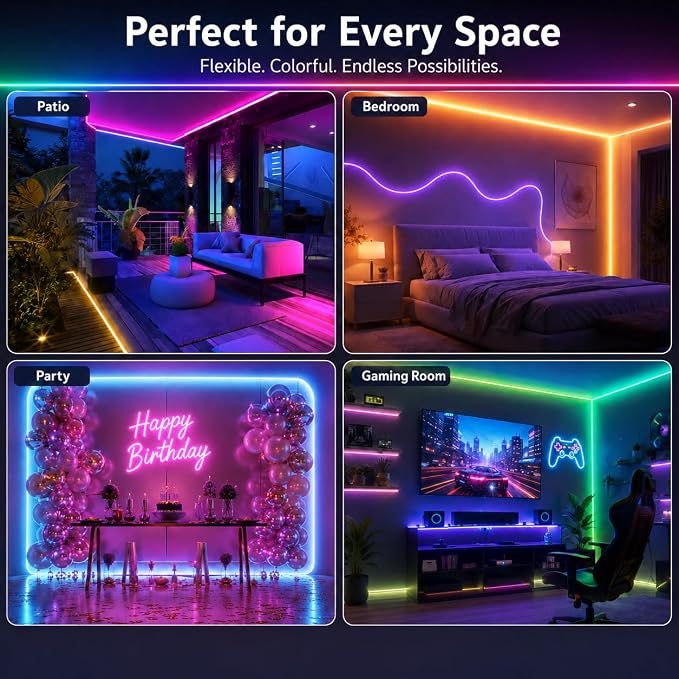 32.8Ft RGB Neon Rope Lights, 720 LEDs 24V Side-Emitting LED Strip Lights with App and Remote Control, 360° Bendable Flexible DIY Neon Sign Lights with Music Sync for Bedroom, Patio, Gaming Room