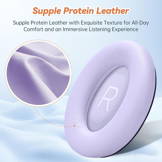 Aurivor Replacement Ear Pads for Bose QuietComfort 45 35 ii (QC45 QC35) Headphones, Earpads Cushions for QC SE SC & New Quiet Comfort (Deep Bass), with Softer Foam & Protein Leather (Chilled Lilac)