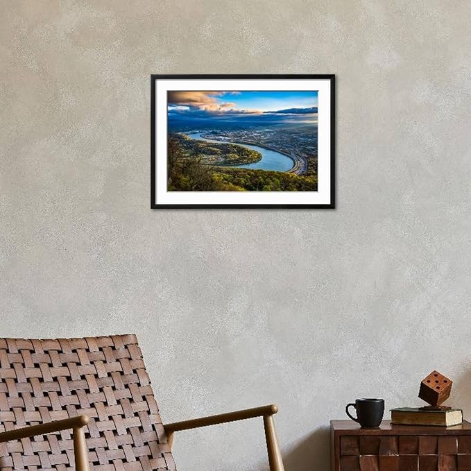 ART.COM Wall Photographic Print Drone Aerial View of Downtown Chattanooga Tennessee TN and Tennessee River on Black Frame, 29" x 21"