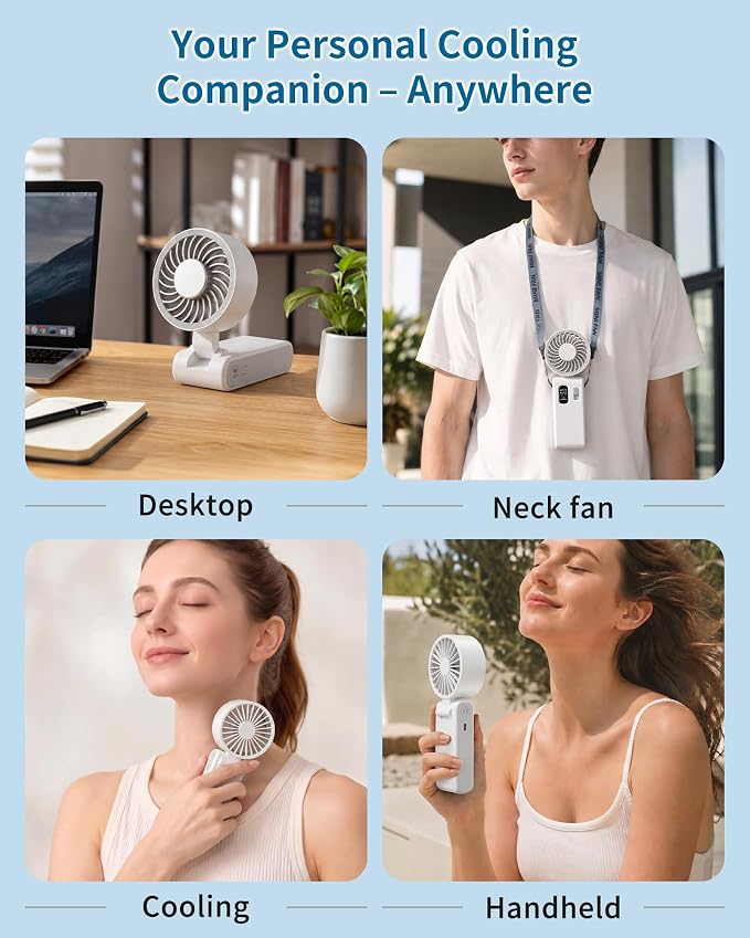 Portable Handheld Fan with Ice Cooling, 100 Speed Rechargeable Mini Desk Fan, Up to 12Hrs Cooling, Powerful Folding Personal Fan for Travel, Camping, Office (White)