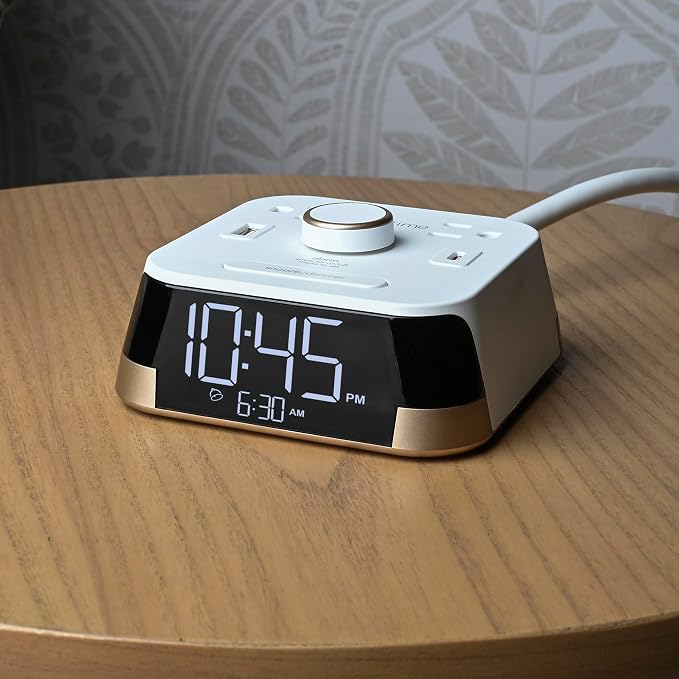Brandstand | CubieTime White | User Friendly & Convenient Charging Alarm Clock | 1 USB-A and 1 USB-C | 2 Tamper Resistant Outlets | Safety Tested- Meets UL Standards