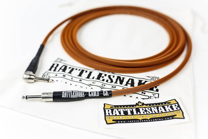 Rattlesnake Cable - 15 Foot Standard Copper Guitar Instrument Cable Straight to Right Angle 1/4-Inch plugs