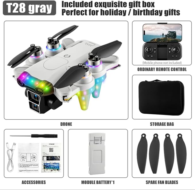 Drone for Kids 8–12 with Camera – Drone with Camera for Kids & Beginners, Mini Kids Drone with Fancy LED Lights, Dual Batteries, Indoor & Outdoor Toy Gift