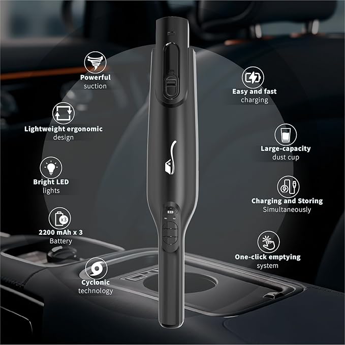 Cordless Handheld Vacuum, Lightweight Portable Hand Vacuum Cleaner with LED Light,Rechargeable Hand Held Vacuum with One-Touch Empty, Powerful Suction for Office, Home,Car, Charcoal