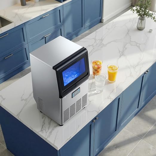 VEVOR Commercial Ice Maker Machine, 90 lbs/24h with 13 lbs Storage Capacity, Dual Water Inlet Countertop/Freestanding/Under Counter, Stainless Steel Ice Maker with LED Display, for Home Bar