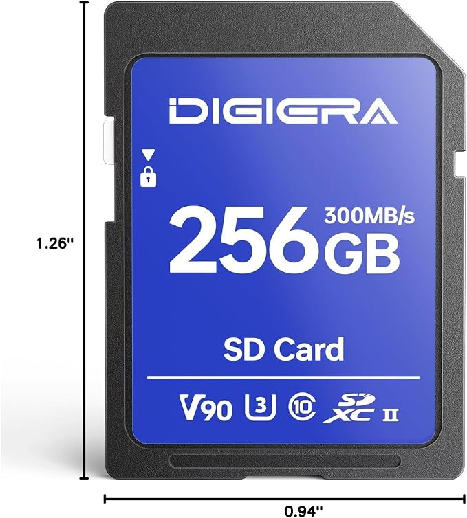 DIGIERA 256GB LSU200 SDXC UHS-II Memory Card - up to 300MB/s, C10, U3, V90, 8K, SD Card for Computers, Digital Cameras, Home Theatre Devices, Car Navigation Systems (1 Pack)