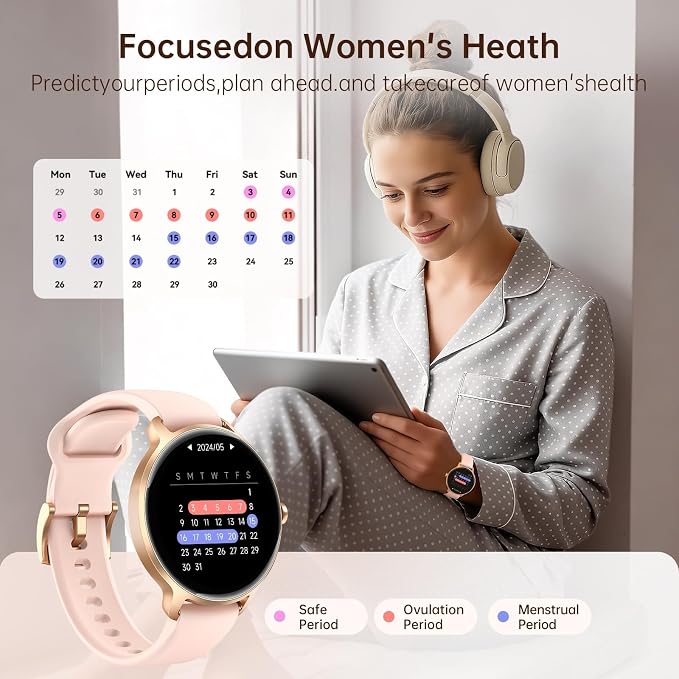 Smart Watch for Women, 1.27" HD AMOLED Smartwatch (Answer/Call) for iPhone/Android/Samsung, Fitness Tracker with 120+ Sport Modes, Heart Rate/Sleep/Health Monitor, IP68 Waterproof, 2 Bands