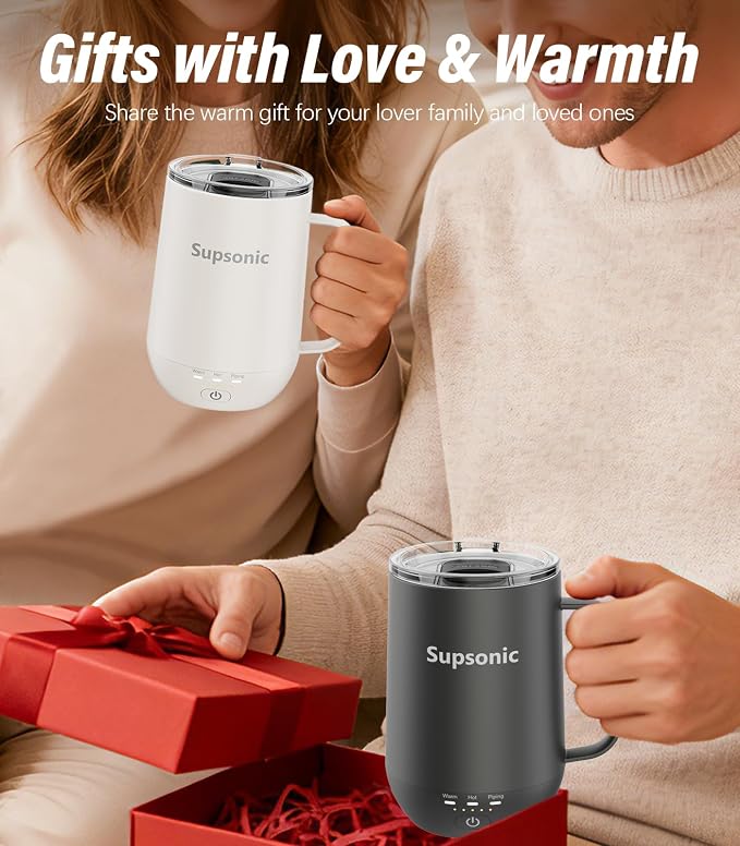 Supsonic - 16oz Self Heating Coffee Mug, Smart Heated Coffee Mug Faster Direct-Contact Heating Up to 149°F, Coffee Mug Warmer Set with Auto Shut-Off - Gifts for Men Women | S2