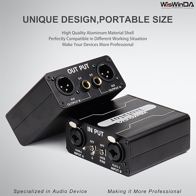 Pro GX200S 2Channels XLR/TS/TRS Passive Hum Eliminator Direct Box for Audio Equipments Ground Loop Isolator Noise Filter for Different Audio Systems Using Situations