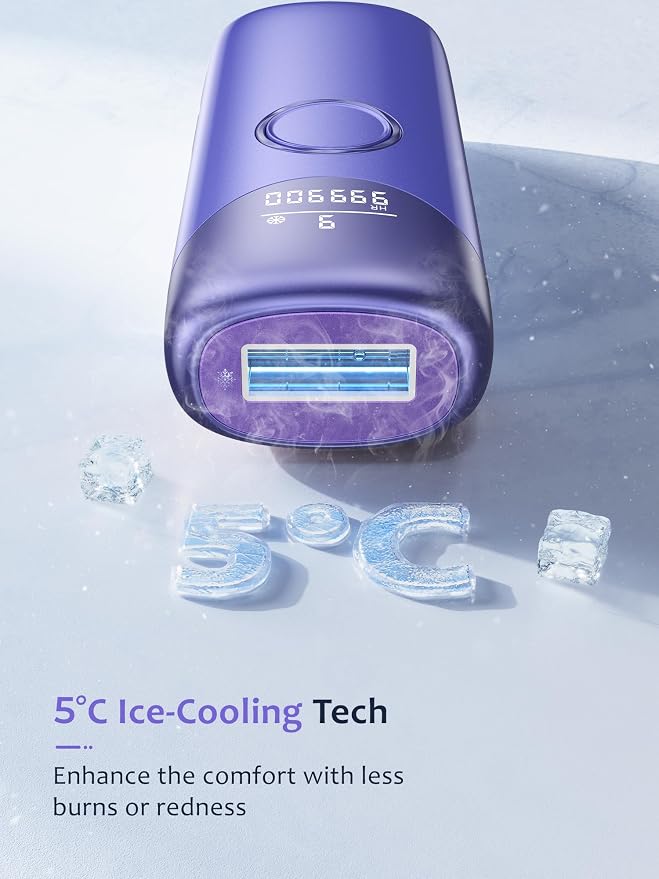 Laser Hair Removal Ubroo IPL Hair Removal Device with 5℃ Ice Cooling,Hand-held Hair Removal Device Laser Hair Removal for Women and Men,Reduce Hair Regrowth,Full Body Use(Purple)