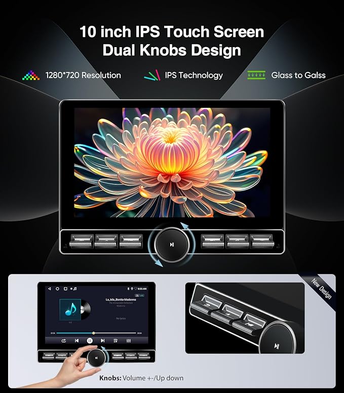 4G+64GB Car Stereo for Jeep Wrangler JK 2007-2018, Dodge Ram 1500 2500 Radio Upgrade-Wireless CarPlay Android Auto with Physical Volume Knob Keybutton, QLED Touch Screen, Backup Camera