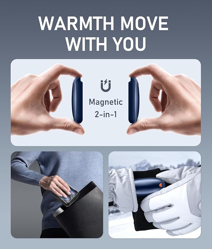 14000mAh Rechargeable Hand Warmers 2 Pack with Charging Case, AI Smart Control, 60H Long-Lasting Heat, 1s Fast Heating Pocket Heater for Camping, Hunting, Golf, Hiking (Navy Blue, Small)