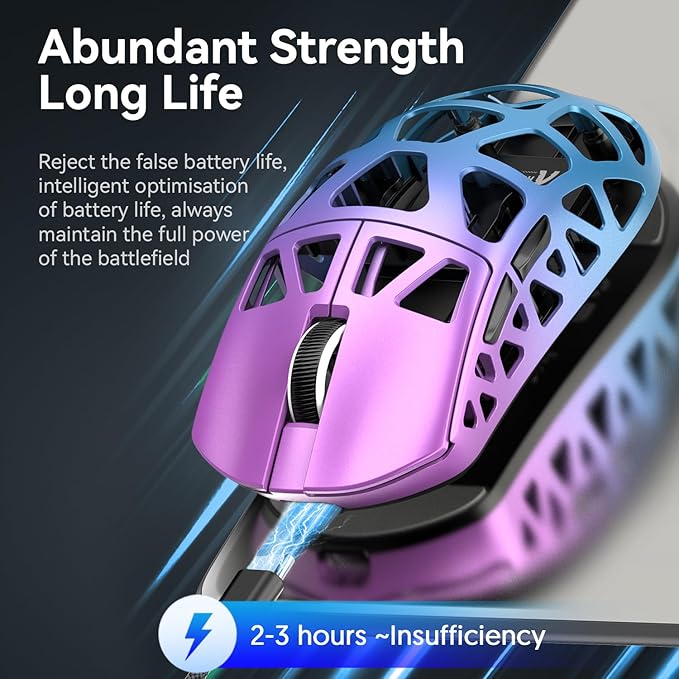 R3 46g Superlight Magnesium Alloy Wireless Gaming Mouse, BT/2.4Ghz/Wired Computer Mouse, 8000Hz Wireless Polling Rate, PAW3395 26K DPI Sensor, Programmable Mice, PC/Laptop/Mac (Purple&Blue)