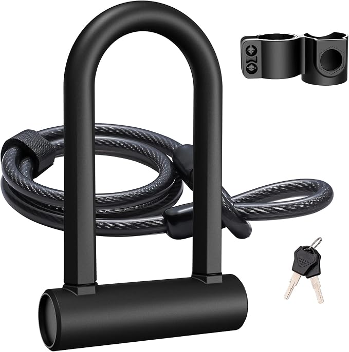 Bike U Lock Heavy Duty Bike Lock Bicycle U Lock, 16mm Shackle and 4ft/6ft Length Security Cable with Sturdy Mounting Bracket for Bicycle, Motorcycle and More