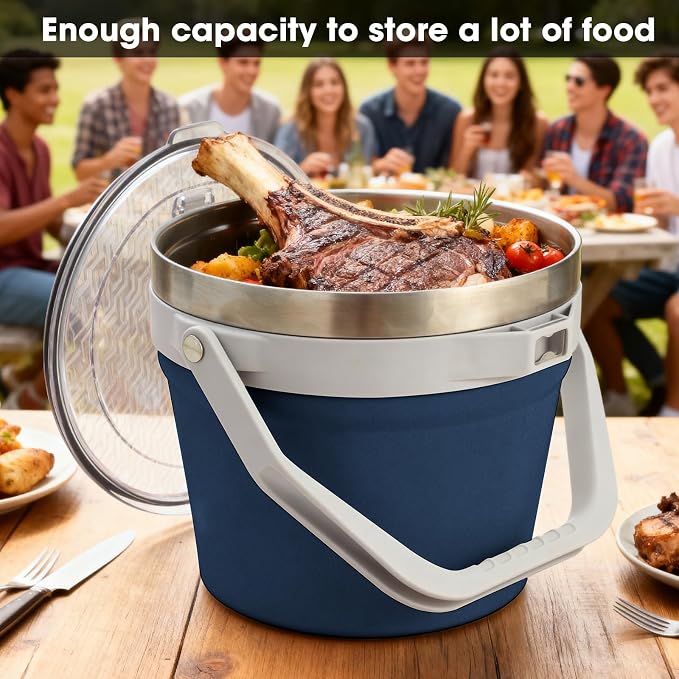 COKTIK 7L Insulated Ice Bucket with Lid，Double Wall Vacuum Stainless Steel Beverage Bucket Keeps Frozen Longer，Holds 6 Longnecks or 3 Bottles of Wine，for Cocktail, Champagne(No Accessories, Navy)