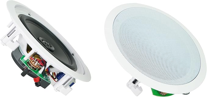 Rockville Pair CC80T White 8" 70V Commercial Ceiling Speakers | 2-Way, Adjustable Taps 20W, 15W, 10W, 5W, 2.5W, Swivel Tweeter, 8-Ohm 50W Handling, for Restaurant/Bar/Cafe Use