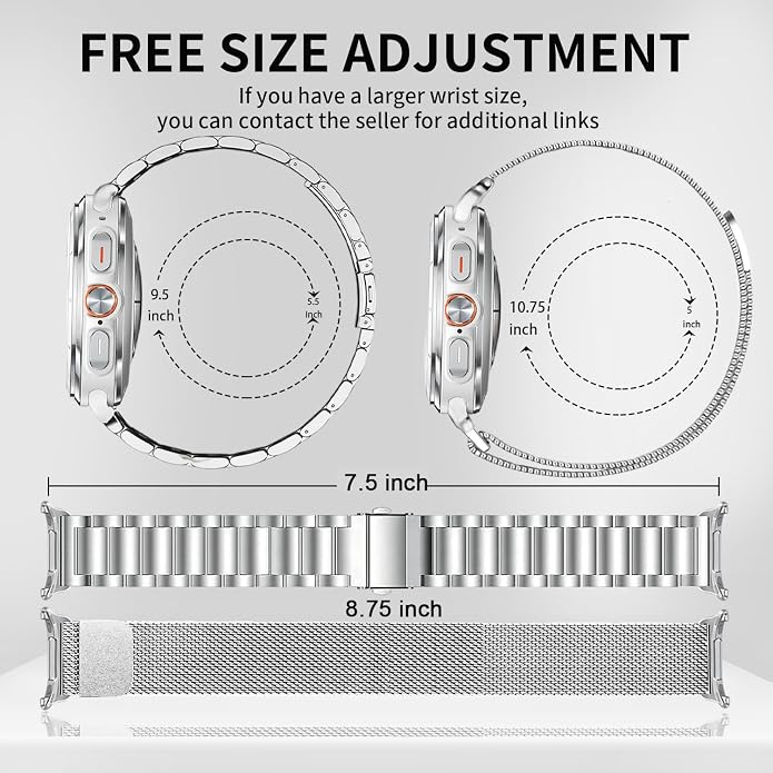GOLDTOLUCK No Gap Stainless Steel Band Compatible with Samsung Galaxy Watch 8 7 6 5 4 Classic FE Pro Ultra 40mm 44mm 46mm 43mm 47mm 45mm 42mm Replacement Men Women Milanese Metal Elegant Casual
