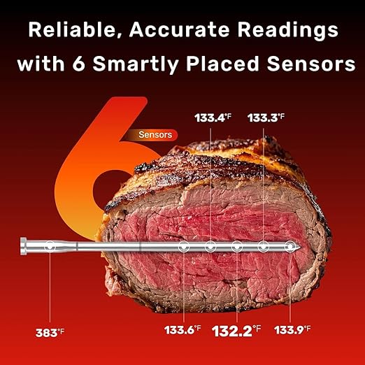 Wireless Bluetooth Meat Thermometer Digital, Smart AI Powered Cooking Thermomer with APP Control, IP69 Waterproof Meat Probe for BBQ, Oven, Grill, Smoker (S Pro)