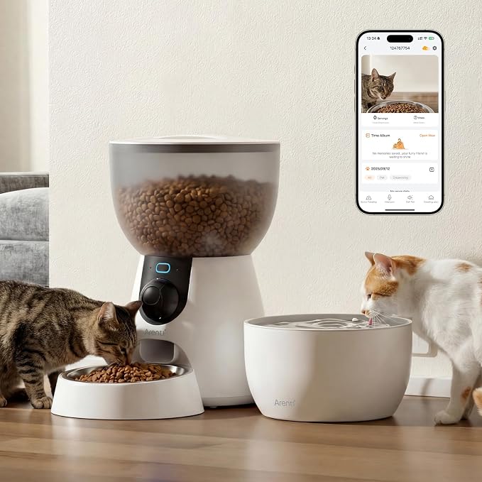 ARENTI Smart Cat Feeder & Water Fountain Bundle – 4L Automatic Pet Feeder with Camera + Hygienic Cat Fountain + 4PCS Replacement Filters