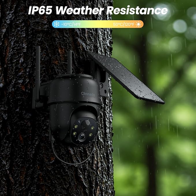 Cinnado 2K Cameras for Home Security-2.4G WiFi Outdoor Camera Wireless Solar/Battery Powered, 360° Viewing, Human Detection, Color Night Vision, Cloud/SD Storage B6 (B6-Black-1pack-2.4G)