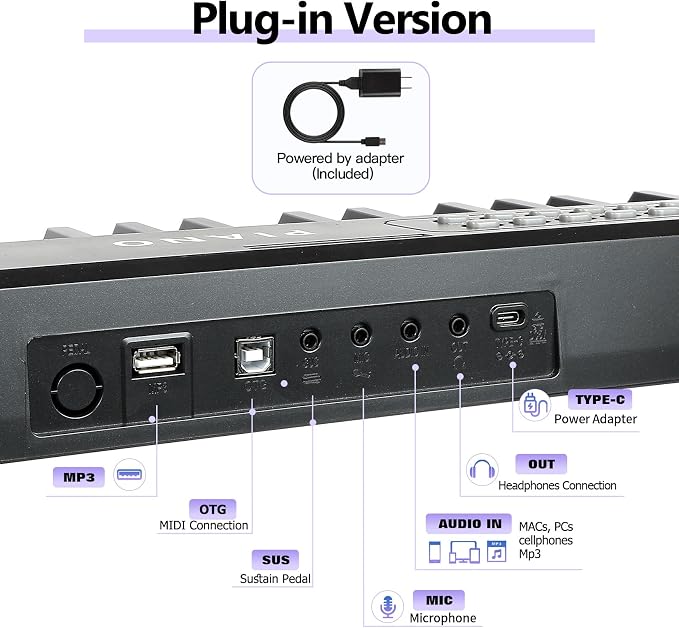 88 Key SEMI-Weighted Keyboard Piano For Beginners w/Stand, Teaching Mode | Corded Electric, MIDI, Bluetooth, 1000 Tones/Rhythms, 150 Demos, Sustain Pedal, Metronome, Sync, Chord, Dual Key, Key Drum