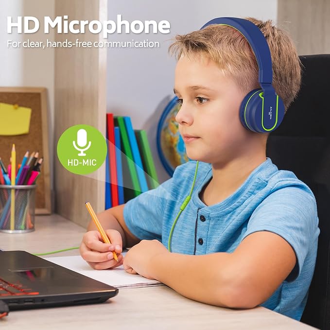AILIHEN Kids Headphones Bulk 5-Pack for K-12 School Classroom, On-Ear Wired Headset with Microphone for Students Children with 93dB Volume Limited, 3.5mm Jack for Chromebooks Tablets Laptop Computer