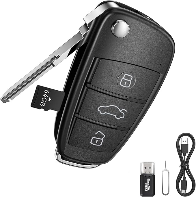 64G 1080P HD Key Fob Camera,Nanny Cam for Home Security, Car Key Camera with Motion Detection & Loop Recording, Long Battery Outdoor Cam with Night Vision & Take Photos, Easy to Use